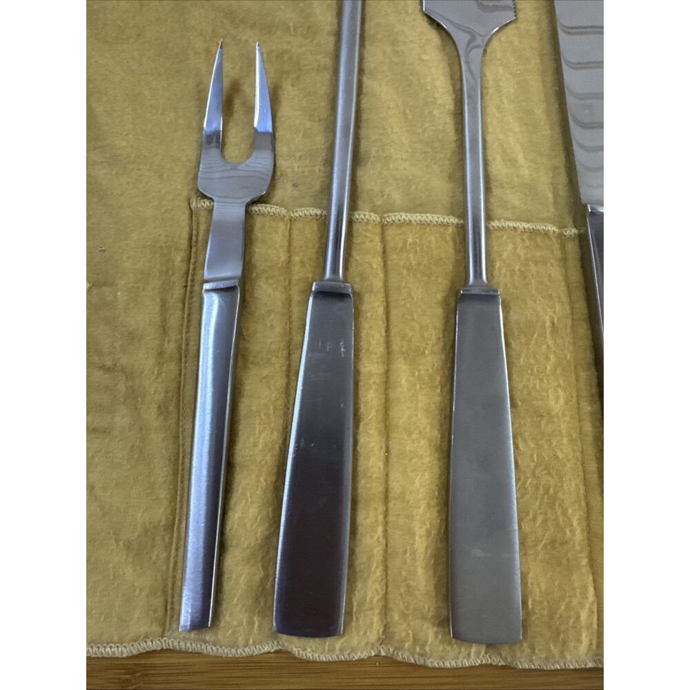 Vintage Arthur Salm Capri Italy Stainless Steel 9pc Carving Serving Set & Roll - Picture 2 of 11